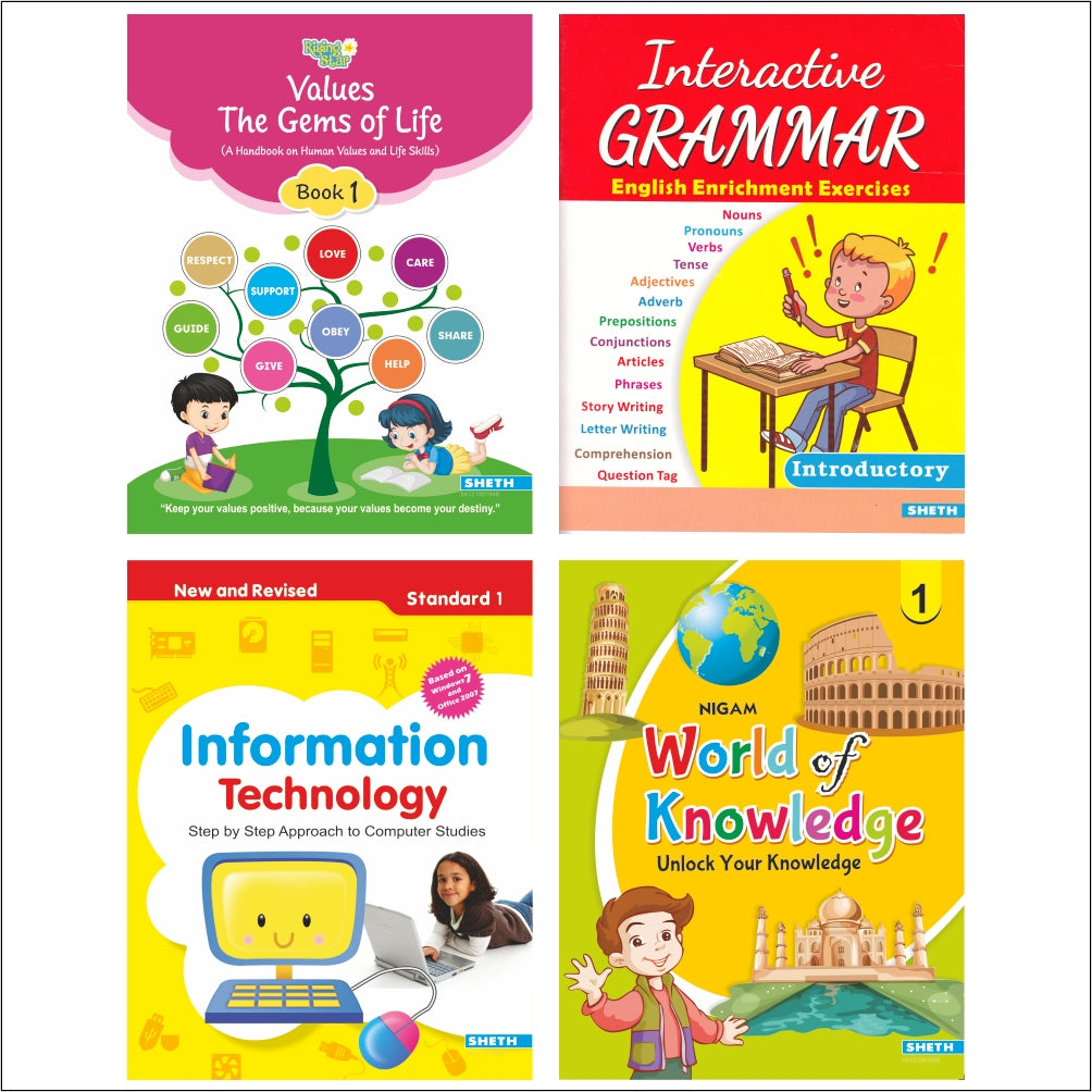 Self Enhancement Student Workbooks Grade 1| Set of 4| Computer,Grammar,World of Knowledge,Value Education| Ages 6-7 Year - Mytrendzcart