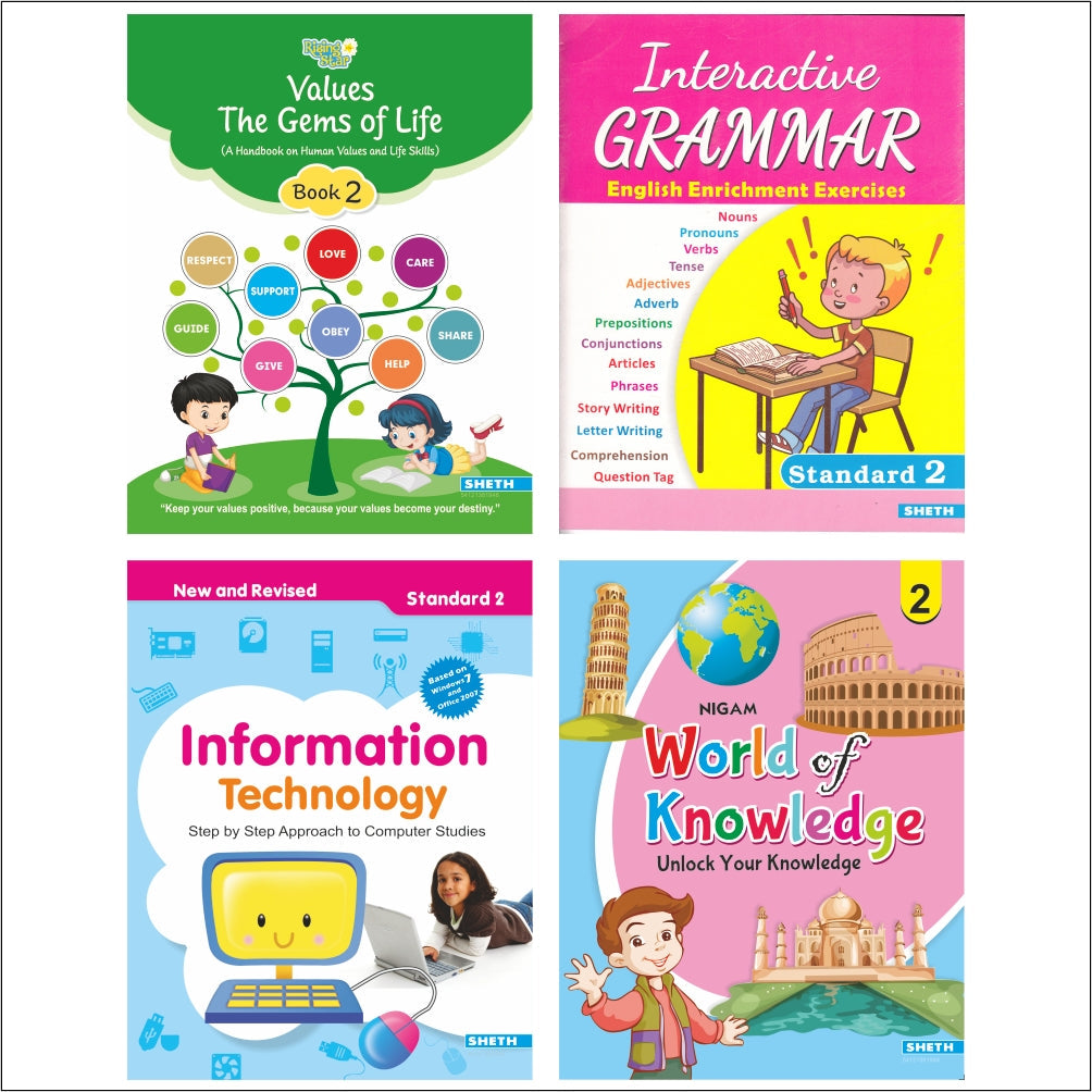 Self Enhancement Student Workbooks Grade 2| Set of 4|Computer|Grammar|World of Knowledge-Value Education| Ages 7-8 Year - Mytrendzcart