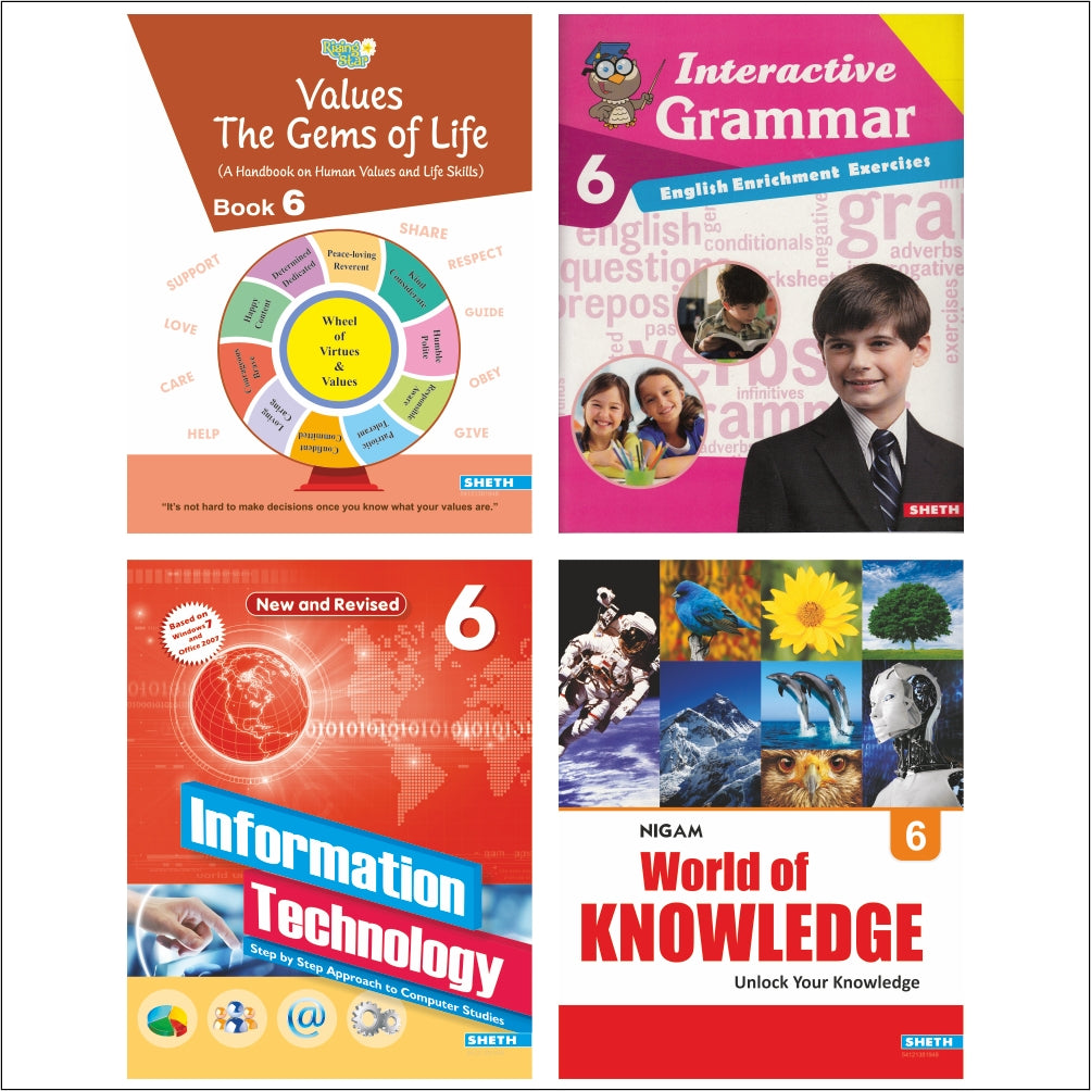 Self Enhancement Student Workbooks Grade 6| Set of 4|Computer-Grammar-World of Knowledge-Value Education|Ages 11-12 Year - Mytrendzcart