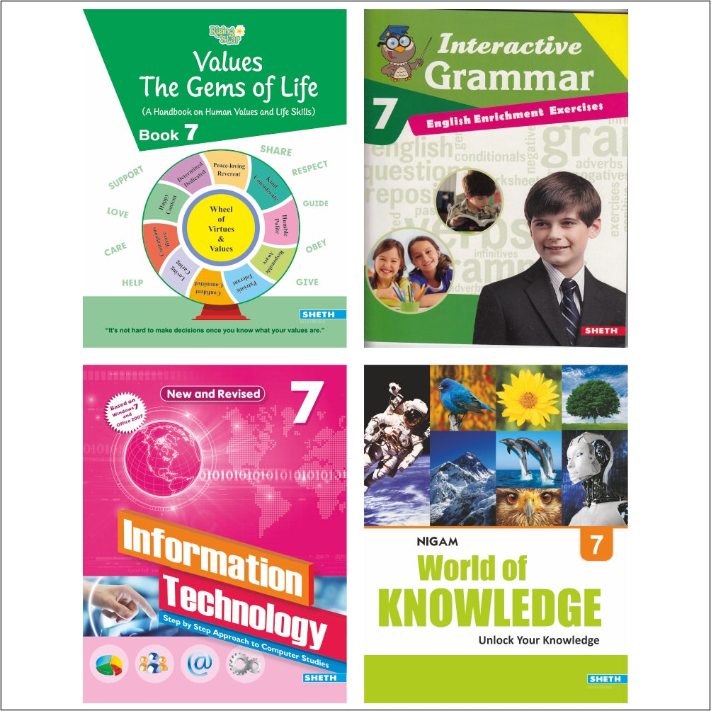 Self Enhancement Student Workbooks Grade 7| Set of 4|Computer-Grammar-World of Knowledge-Value Education|Ages 12-13 Year - Mytrendzcart