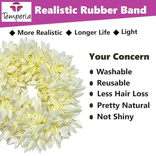 Temperia (2 Pcs) Scented Mogra Gajra Hair Accessories For Women & Girls - Hair Flower Bun Artificial Fake Gajra Scrunchies Rubber Band - Premium & Voluminous, White - Mytrendzcart