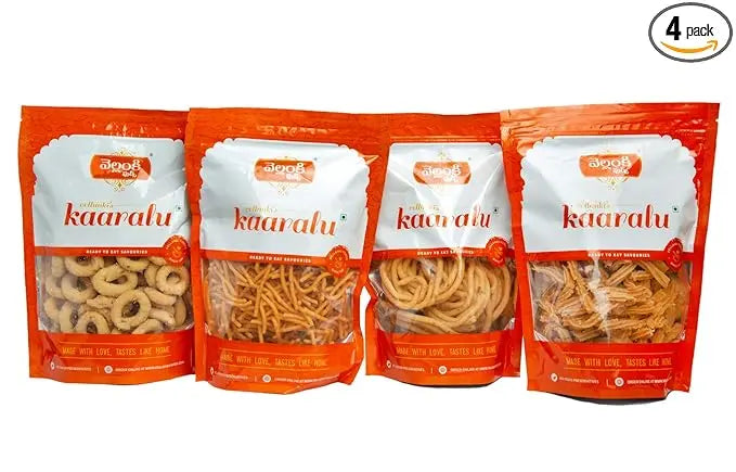 Vellanki Foods Namkeen Muruku(250gms),Chegodi(250gms),Janthikalu(250gms),Vampoosa(250gms) pack of 4 - Mytrendzcart
