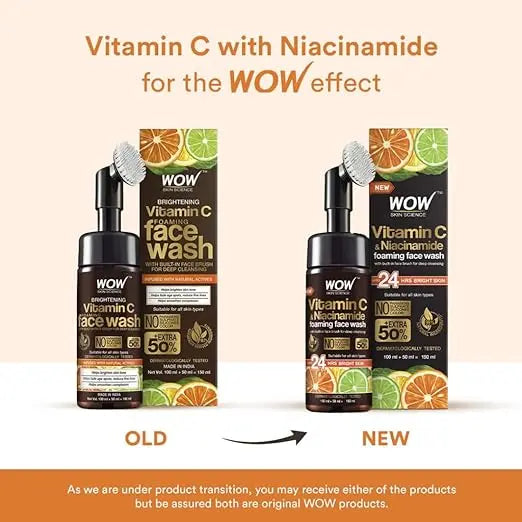 WOW Skin Science Brightening Vitamin C & Niacinamide Foaming Face Wash | For Brighter Glow | Built-in Brush for Deep Cleansing | Brightens Skin Tone & Reduces Pigmentation | Face Wash for Women & Men | 150ml - Mytrendzcart
