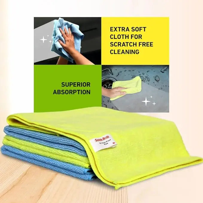 Scotch-Brite Microfiber Cloth/Wipe for Home, Kitchen, Appliance, Car cleaning pack of 4 pcs (40 cm x 40 cm, 340 GSM) ,Multicolor - Mytrendzcart