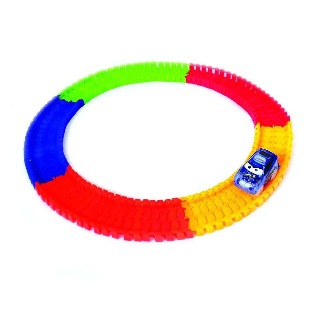 Kipa 2 Magic Race car with 238 Bend Flex and Glow Tracks, Plastic Magic 14 Feet Long Flexible Tracks Car Play Set for Kids (Multi Color) Mytrendzcart