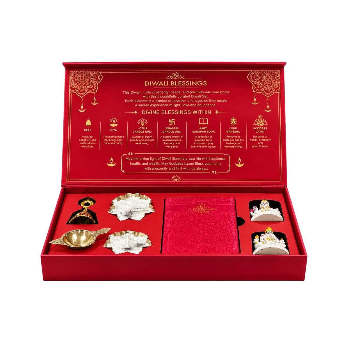Aarti Sangrah Diwali Pooja Gift Set (Idols, Diya, Bell, Book)