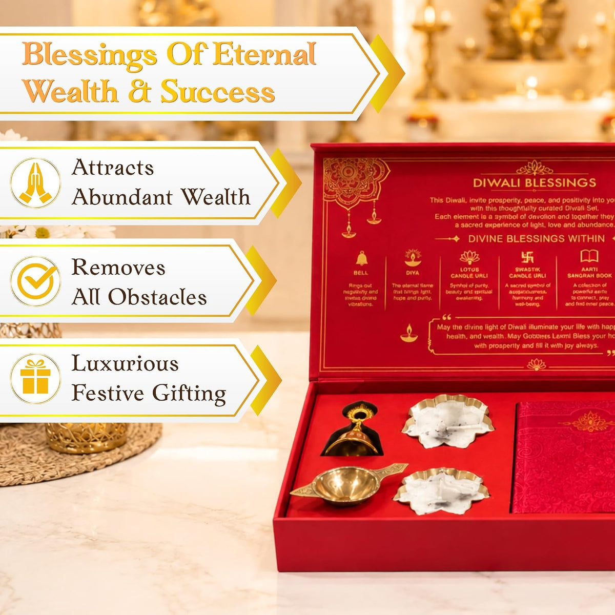 Aarti Sangrah Diwali Pooja Gift Set (Idols, Diya, Bell, Book)