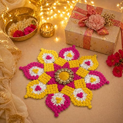 Artificial Marigold Flower Rangoli Mat, 26 Inch
