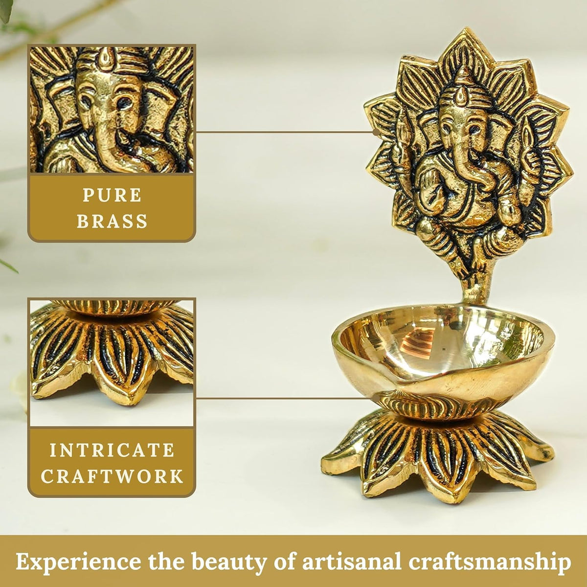 Brass Ganesh Diya & Kalpavriksh Gift Set