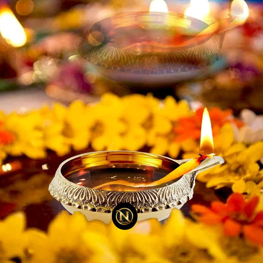 Brass Kuber Diyas with Engraved Rim (Set of 12)
