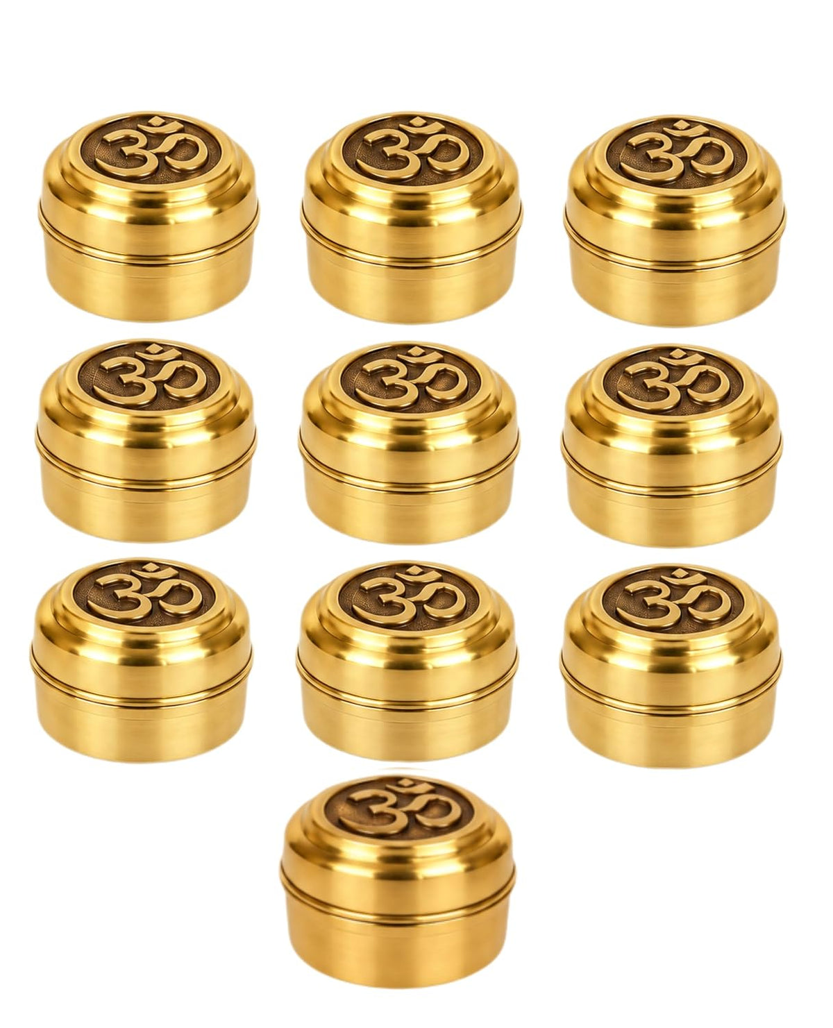 Brass Kumkum Dabbi with Om Lid (Pack of 10)