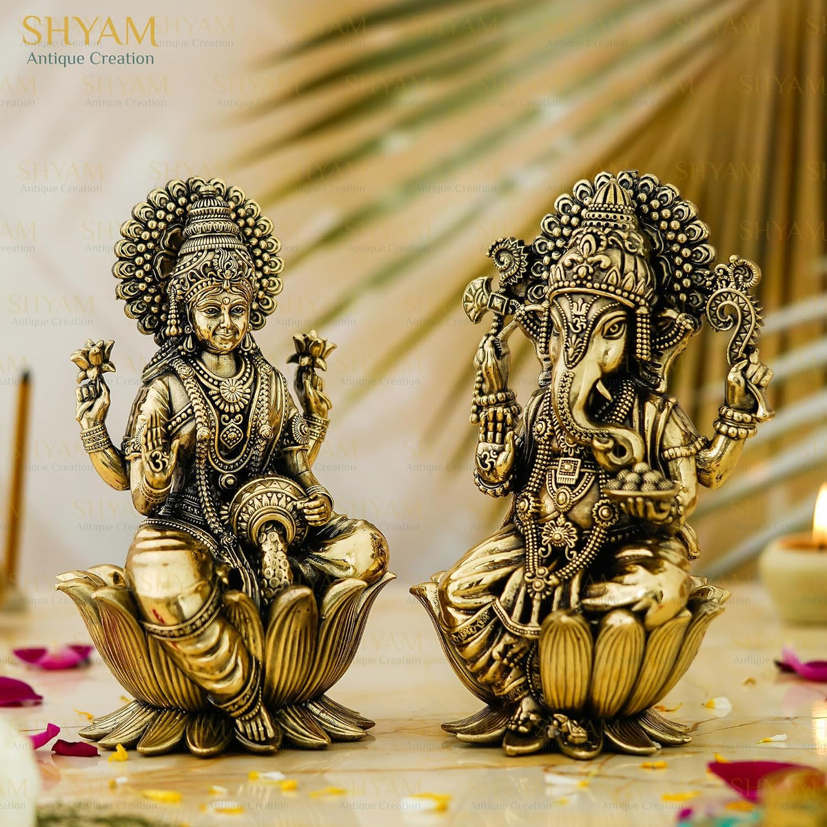 Brass Laxmi Ganesh Idol Pair - 3 Inch Sitting Murti