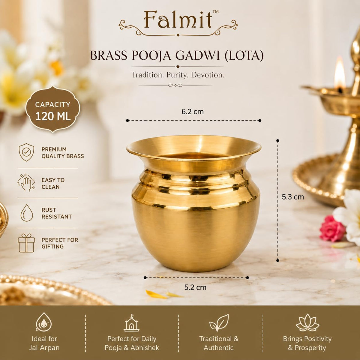 Brass Lota Kalash, Small (120 ml)