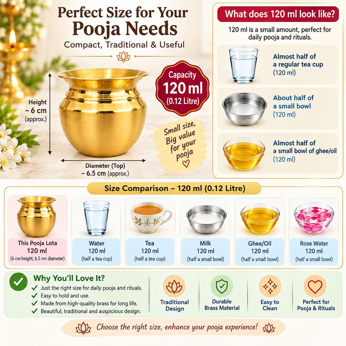 Brass Lota Kalash, Small (120 ml)