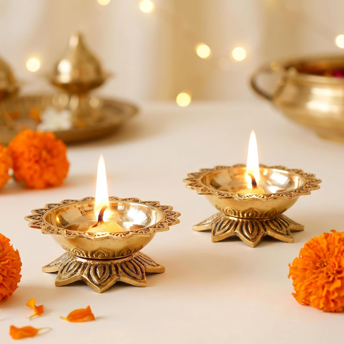 Brass Padma Lotus Diya (Set of 2)