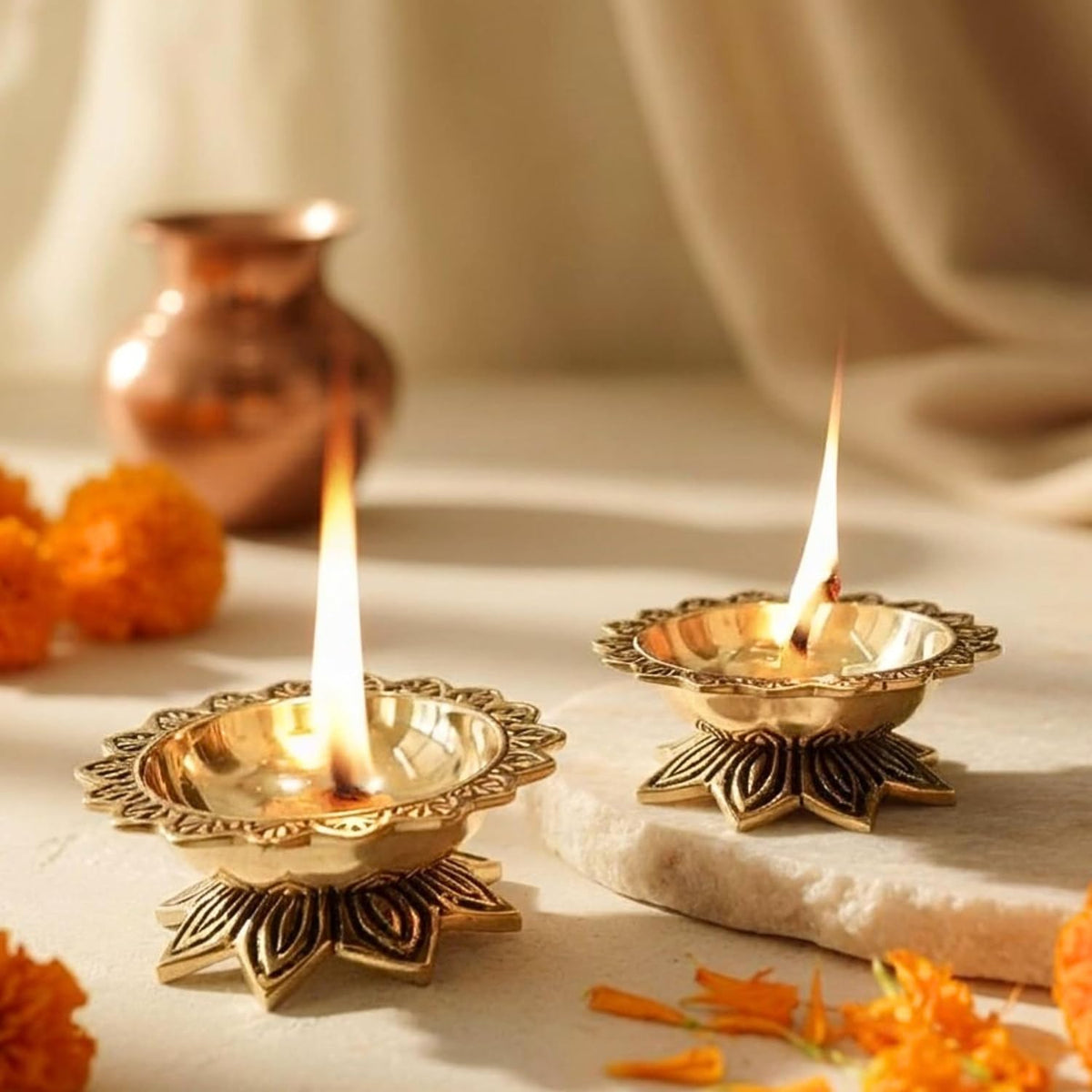 Brass Padma Lotus Diya (Set of 2)