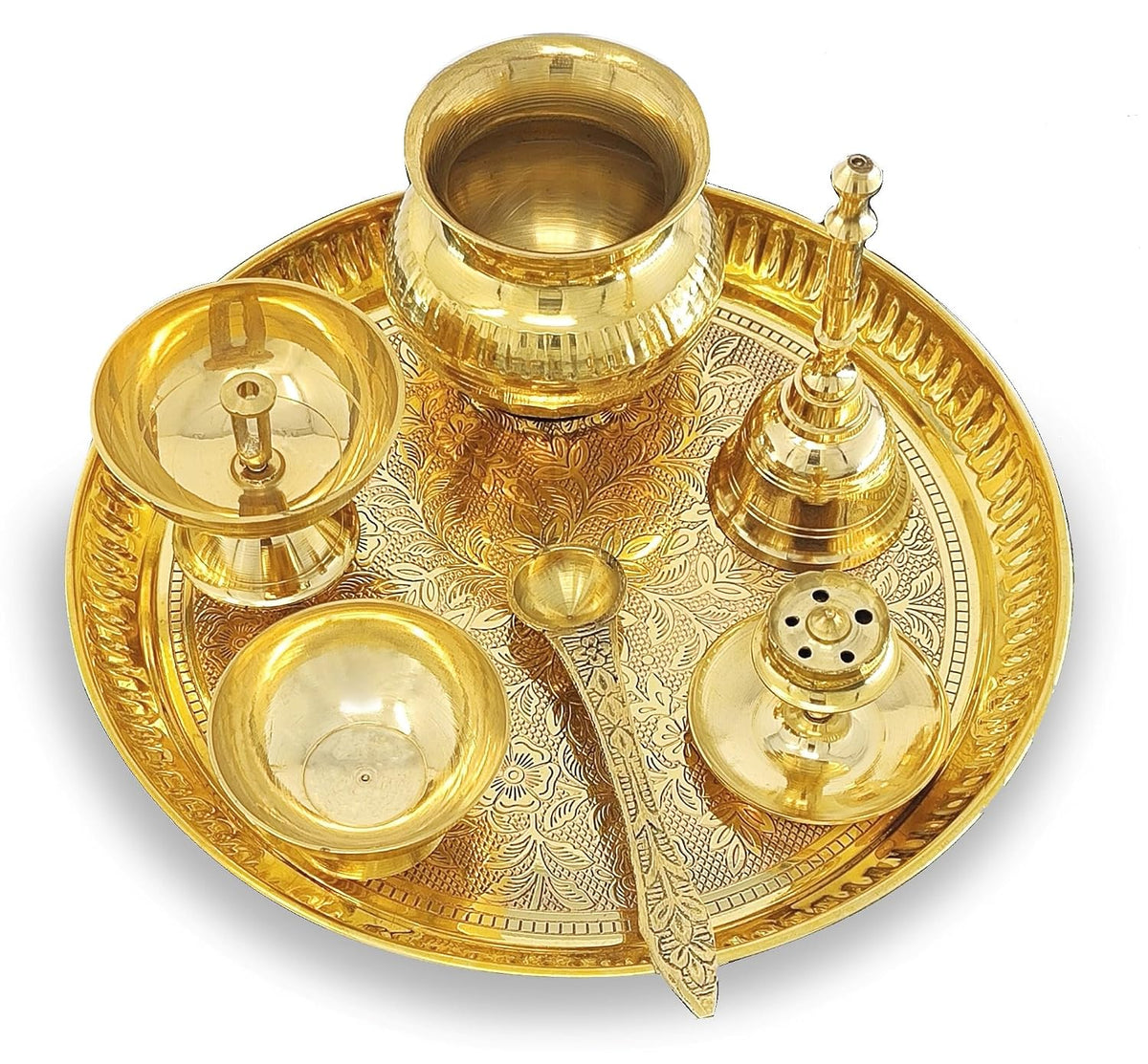 Brass Puja Thali Set, 8 Inch