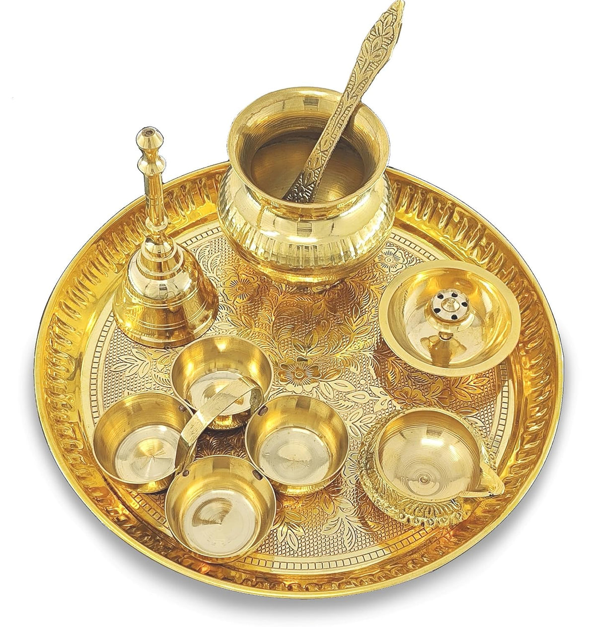 Brass Puja Thali Set, 8 Inch