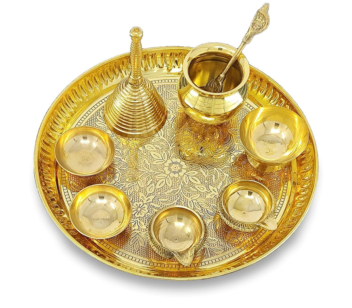 Brass Puja Thali Set, 8 Inch
