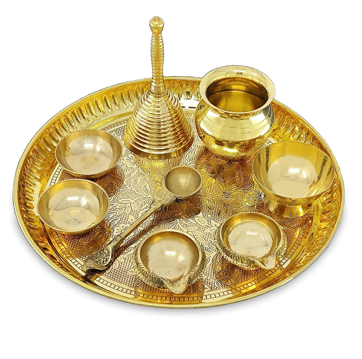 Brass Puja Thali Set, 8 Inch