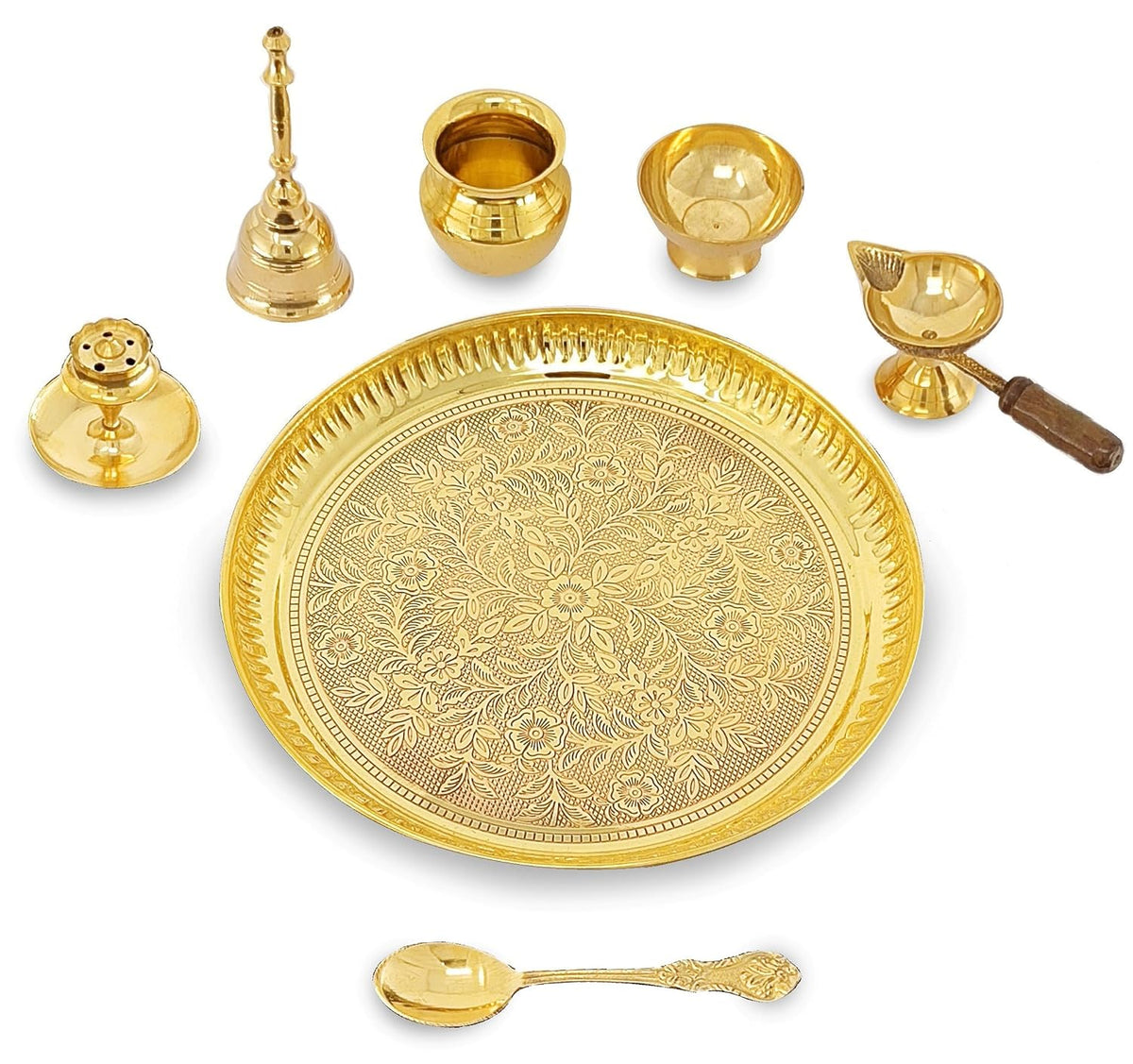 Brass Puja Thali Set, 8 Inch