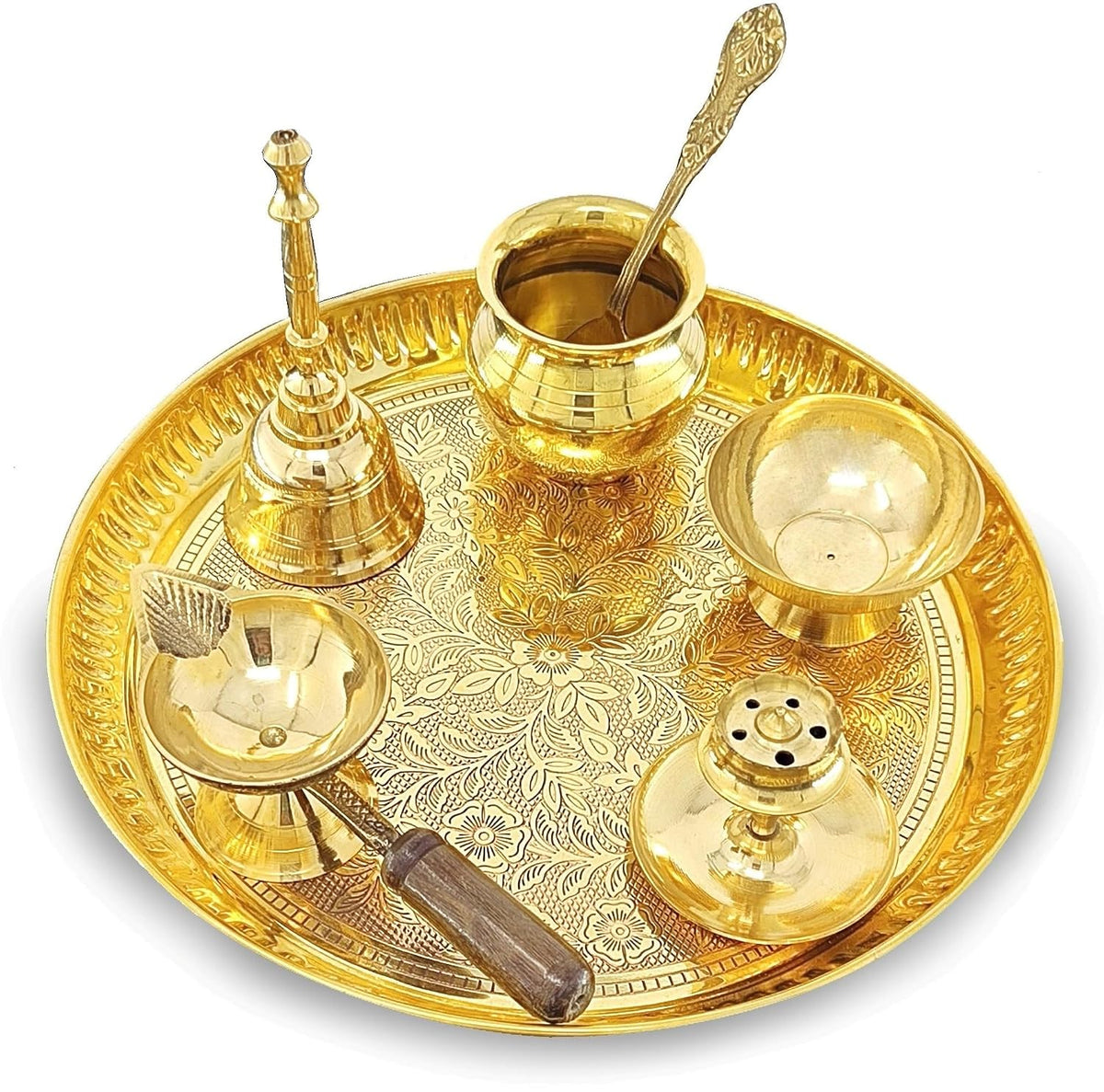 Brass Puja Thali Set, 8 Inch