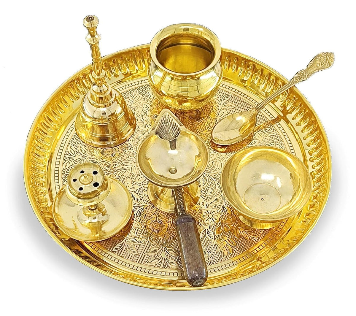 Brass Puja Thali Set, 8 Inch