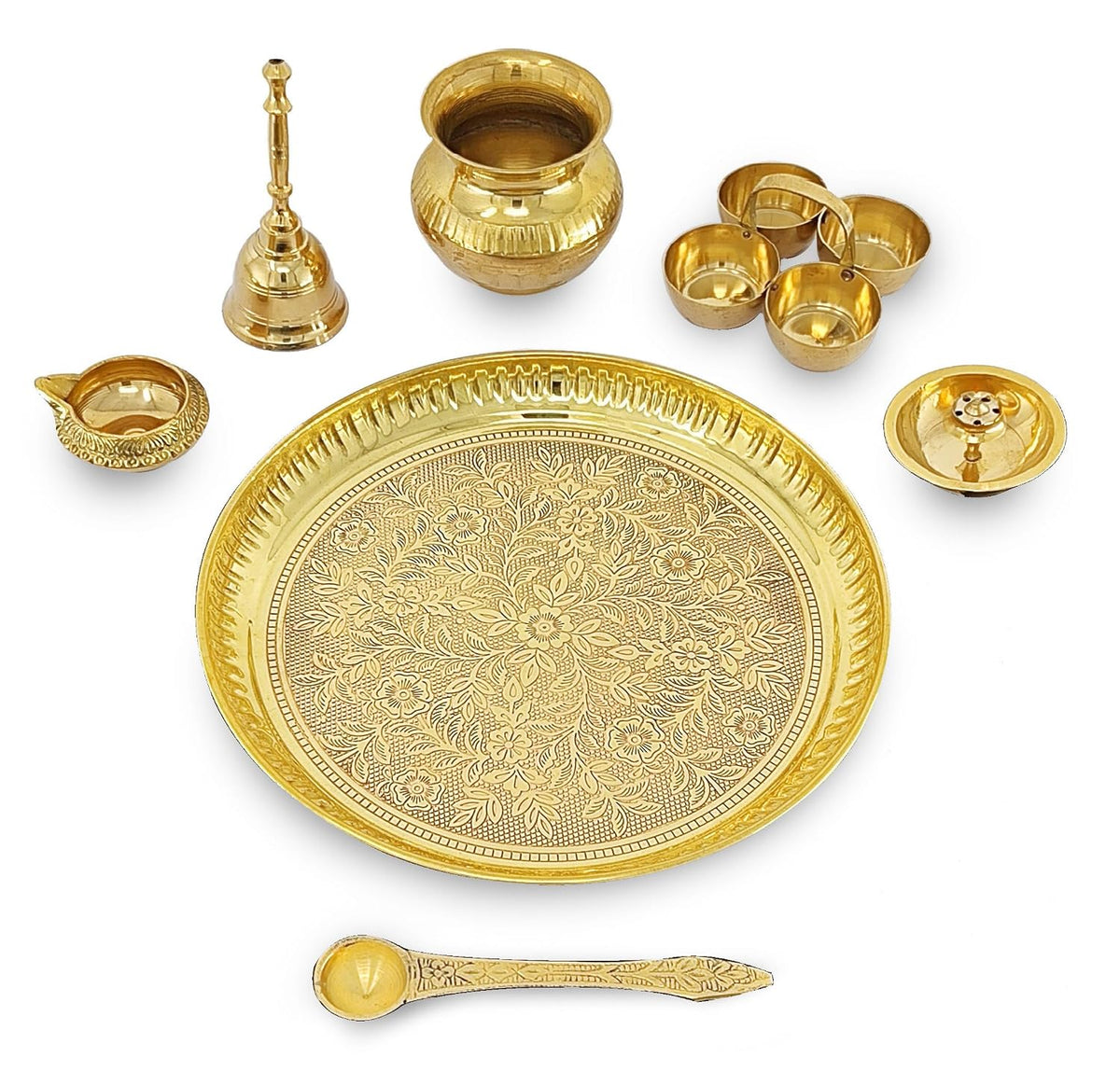 Brass Puja Thali Set, 8 Inch