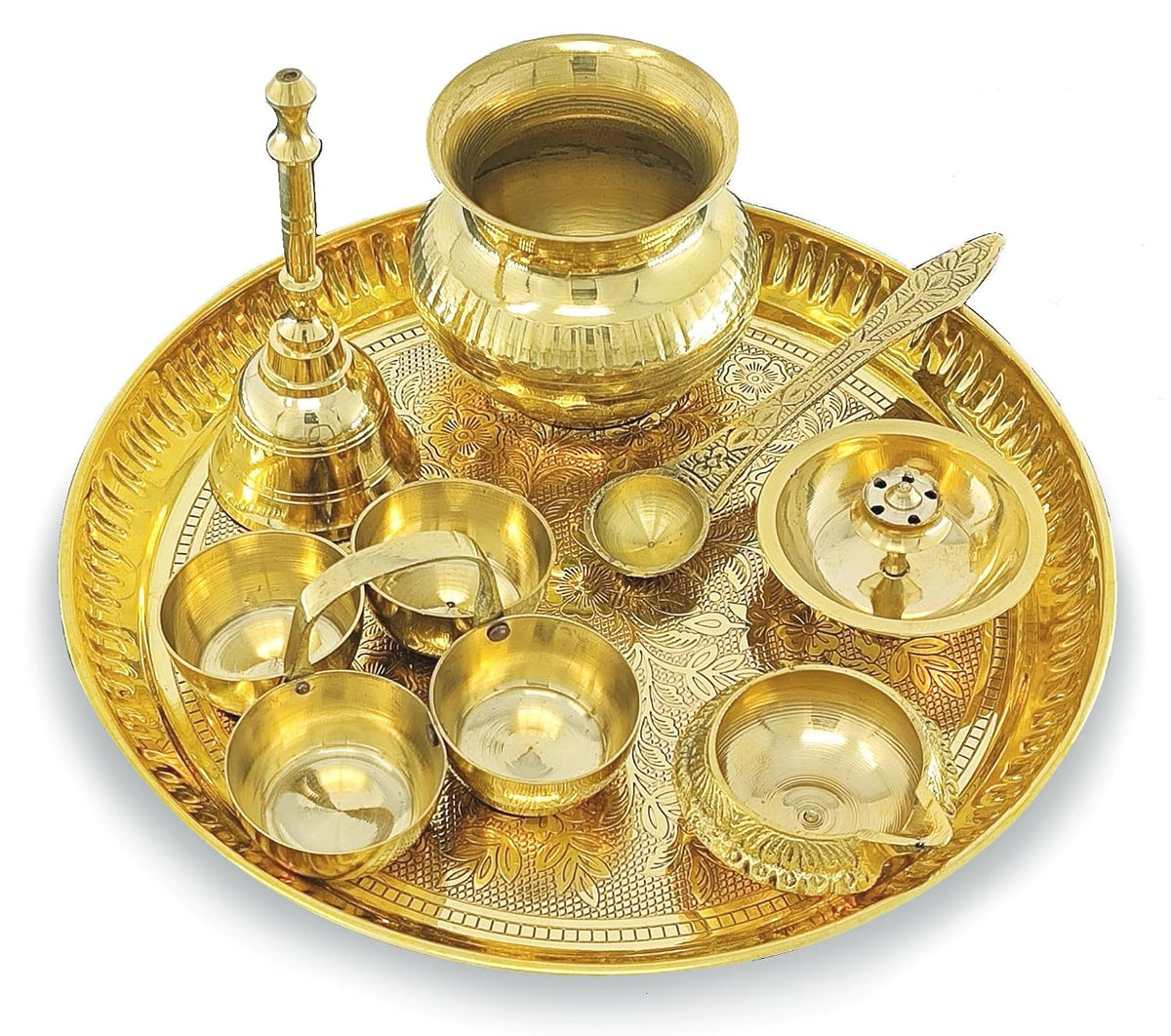 Brass Puja Thali Set, 8 Inch