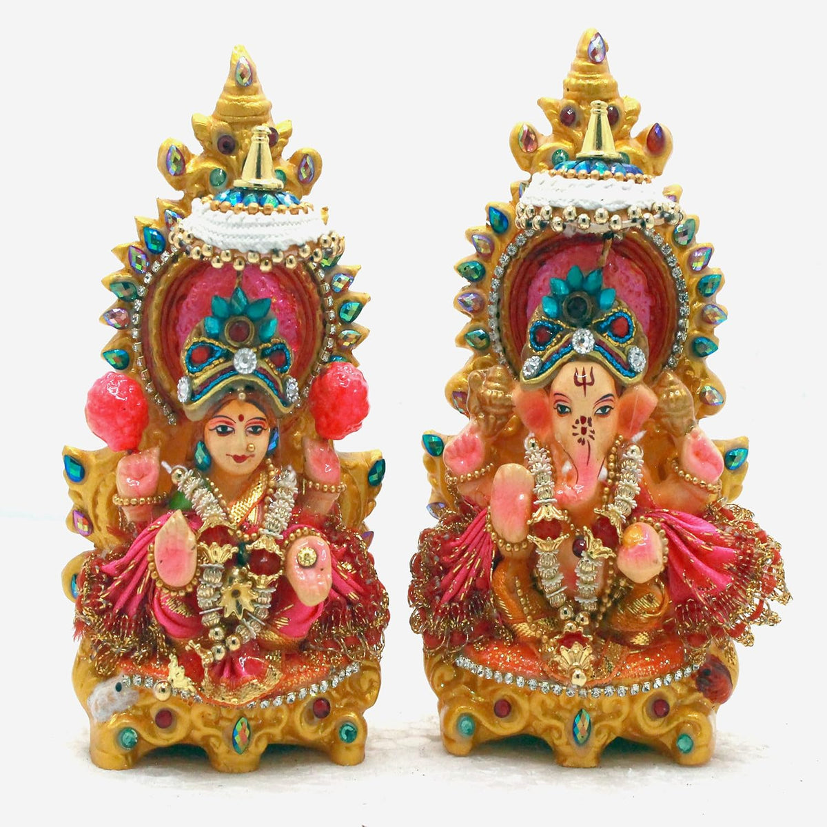 Handcrafted Clay Laxmi Ganesh Idol Pair - Eco-Friendly Terracotta Murti