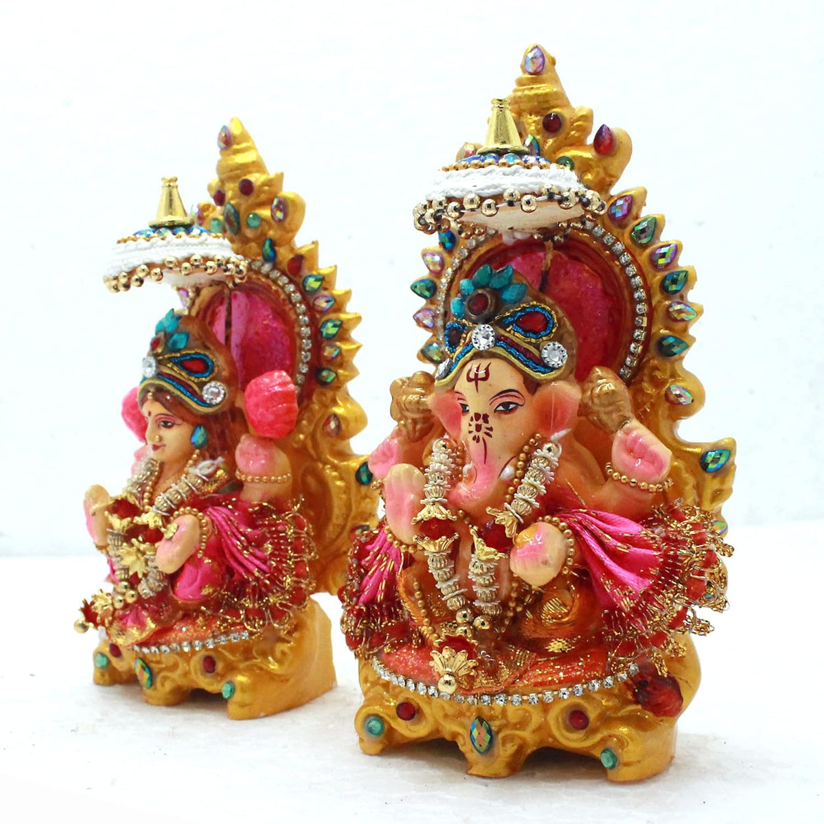Handcrafted Clay Laxmi Ganesh Idol Pair - Eco-Friendly Terracotta Murti