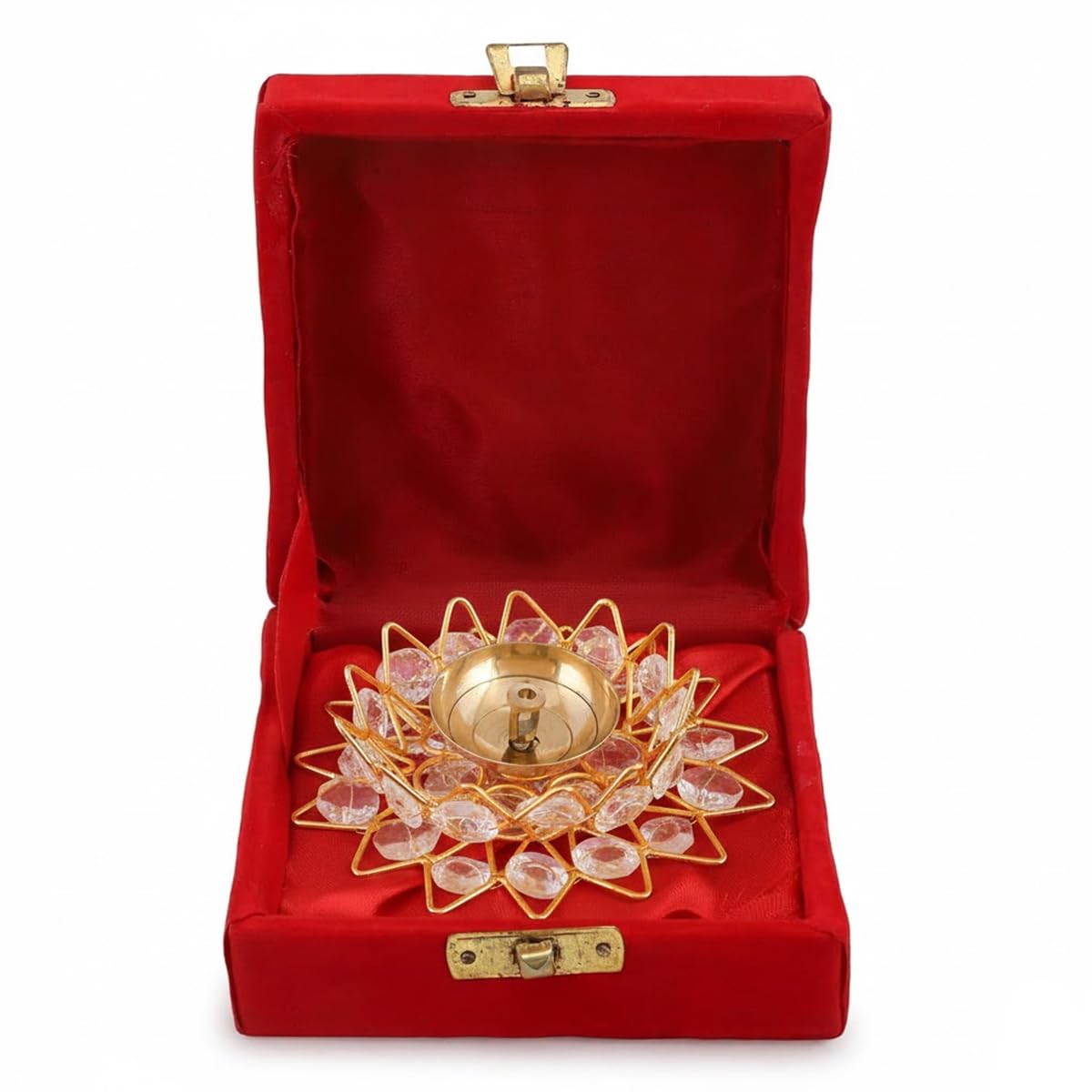 Crystal Lotus Diya with Velvet Gift Box