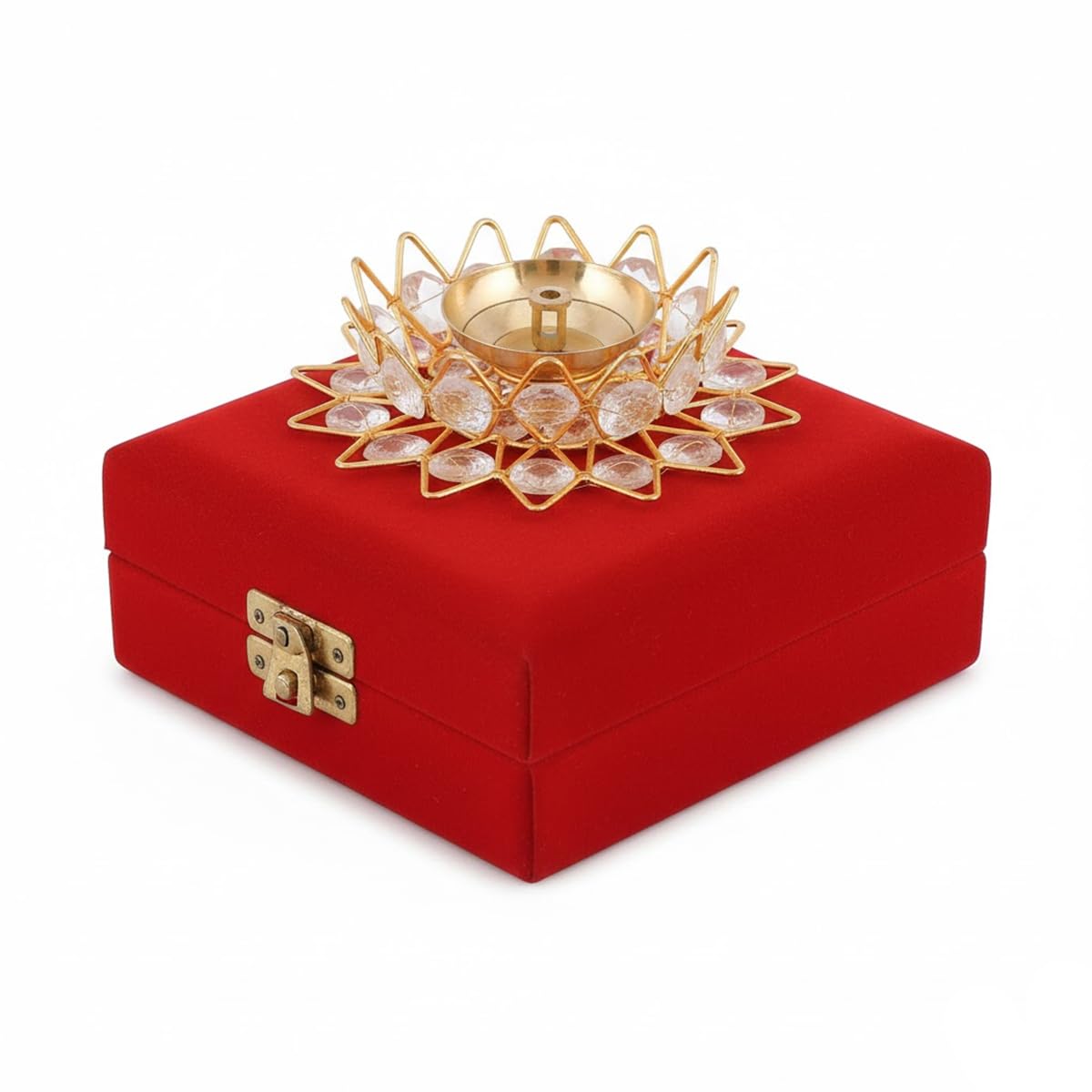 Crystal Lotus Diya with Velvet Gift Box