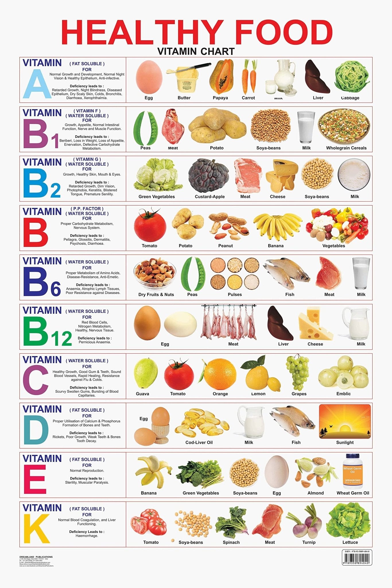 Dreamland Publications Educational Chart for Kids - Healthy Food (Vitamin Chart) - Mytrendzcart