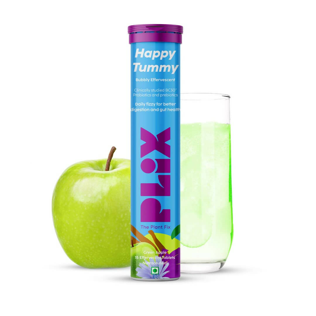 PLIX The Plant Fix Happy Tummy Pre+Probiotic Effervescent Tablets - Green Apple - Mytrendzcart