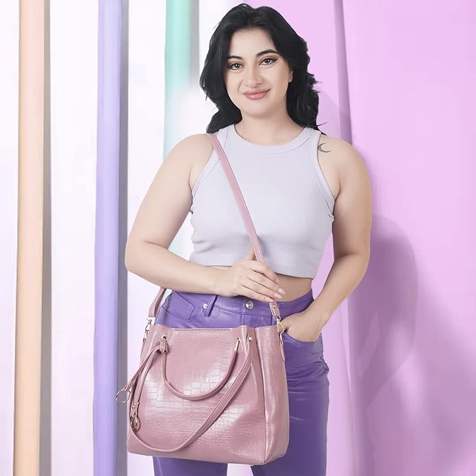 Envias Leatherette Handbags For Women's Ladies Combo Of 3 (D - 64 - Pink) - Mytrendzcart