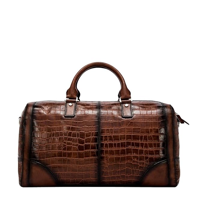 eske - Genuine Leather Unisex Large Duffle Bag - 20 litres - 16" Laptop Compartment - 1 Main Compartment - Mobile Pouch - Detachable Strap - Travel Friendly - Water Resistant (Dark Tan HS) - Mytrendzcart