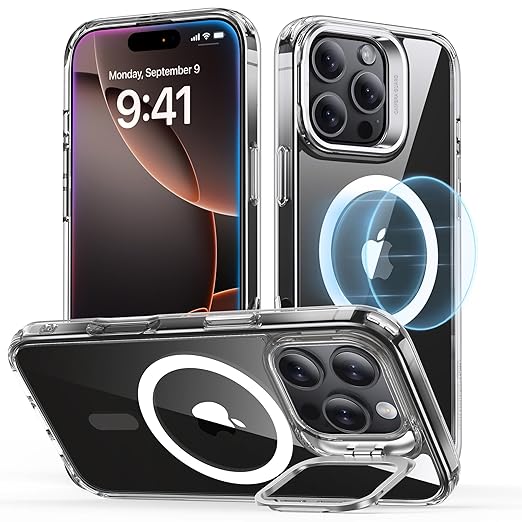 ESR for iPhone 16 Pro Case, Compatible with MagSafe, Military - Grade Protective Case, TPU, Built - in Stash Stand Phone Case, Scratch - Resistant Back Cover, Classic Series, Clear - Mytrendzcart