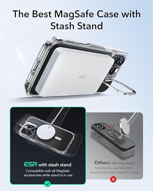 ESR for iPhone 16 Pro Case, Compatible with MagSafe, Military - Grade Protective Case, TPU, Built - in Stash Stand Phone Case, Scratch - Resistant Back Cover, Classic Series, Clear - Mytrendzcart
