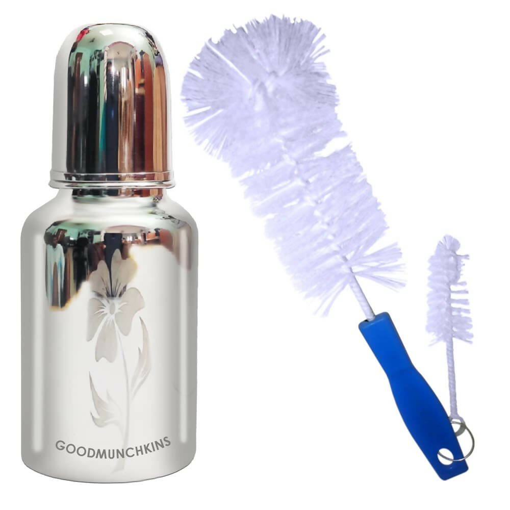 Goodmunchkins Stainless Steel Baby Feeding Bottle 304 Grade for Infants/Toddlers with Bottle Cleaning Brush - 300ml - Mytrendzcart