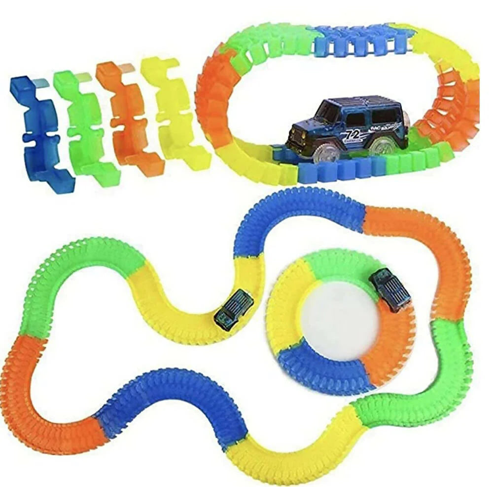 Kipa 2 Magic Race car with 238 Bend Flex and Glow Tracks, Plastic Magic 14 Feet Long Flexible Tracks Car Play Set for Kids (Multi Color) Mytrendzcart