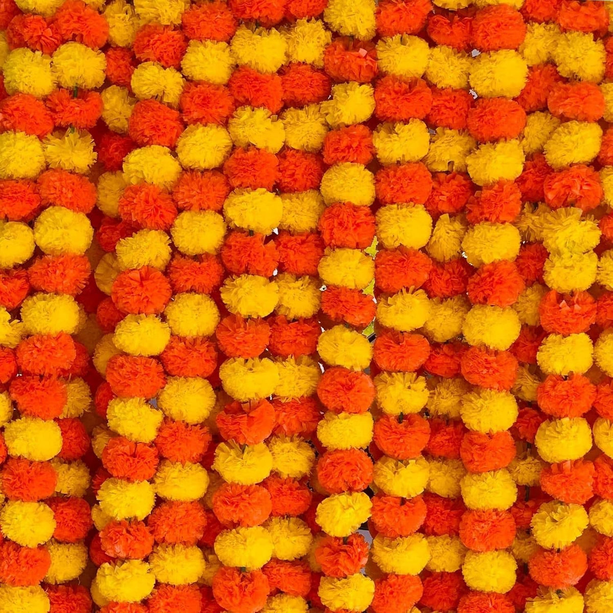 Handmade Marigold Latkan Toran, 5 Ft, Yellow & Orange (10 Pcs)