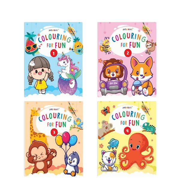 Jolly Kids Colouring for Fun Books A| Set of 4| Each Book 64 Images|Colouring & Painting Books for Kids|Ages 3 - 8 Year - Mytrendzcart