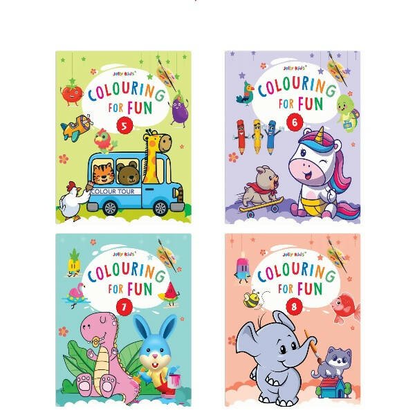 Jolly Kids Colouring for Fun Books B| Set of 4| Each Book 64 Images|Colouring & Painting Books for Kids|Ages 3 - 8 Year - Mytrendzcart
