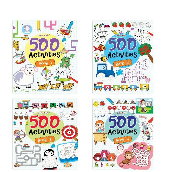 Jolly Kids Fun Learning 500 Activities Books Set of 4| Ages 3 - 8 years Thinking Skills Activities Learning Counting, Spelling, Solve Puzzle Activities - Mytrendzcart
