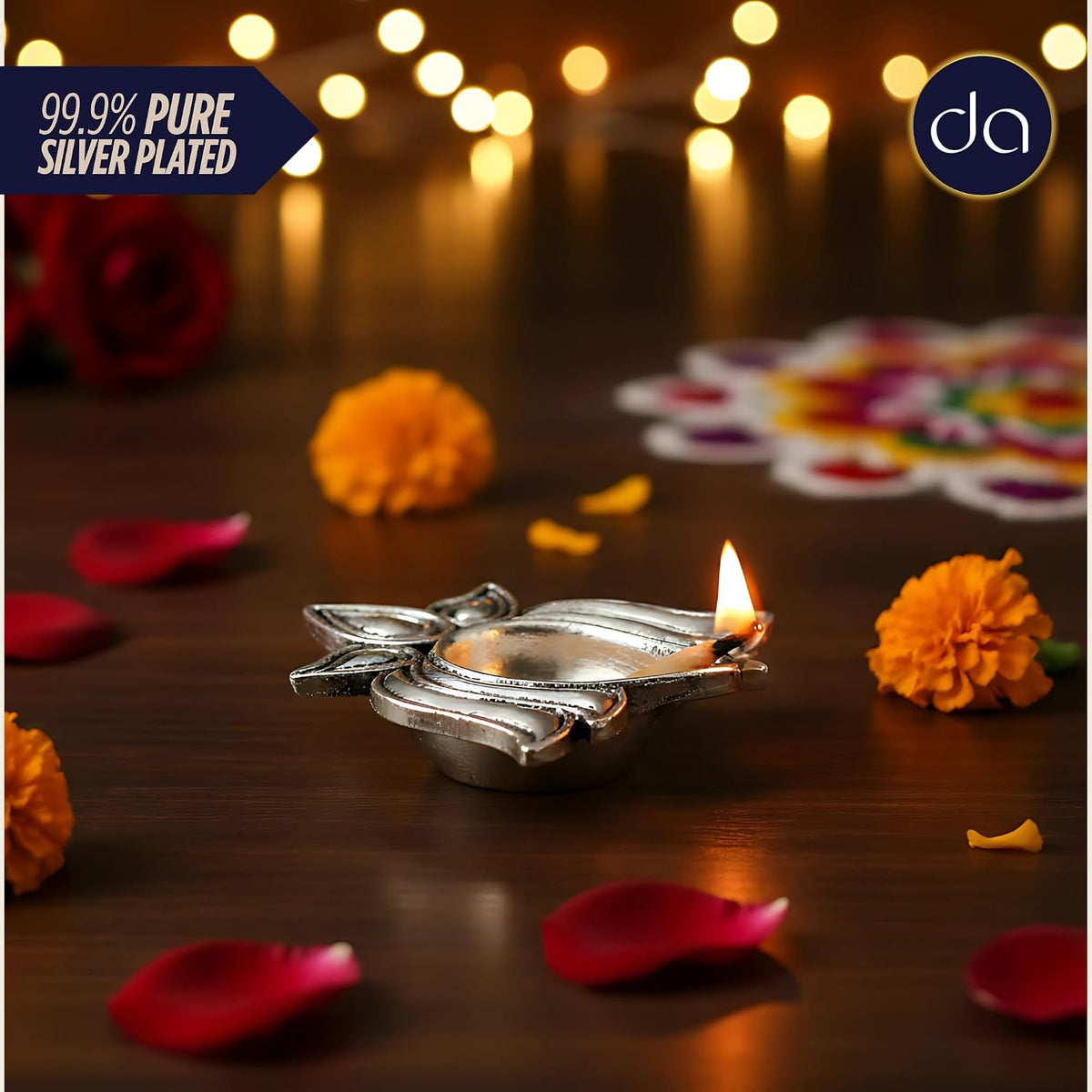 Lotus Diya Set of 2, 999 Silver Plated, Gift Box