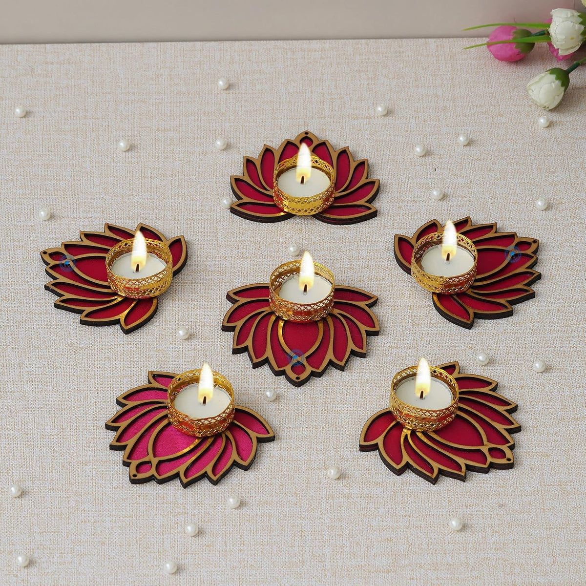 Lotus Floor Rangoli Tealight Holders (Set of 6)