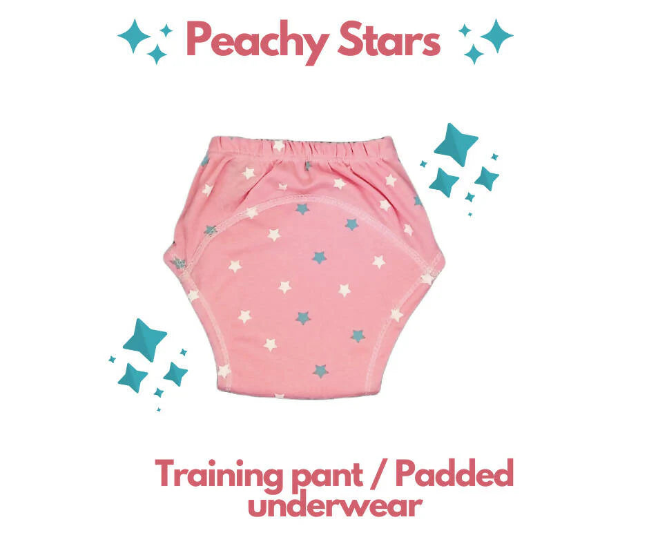 Kindermum Cotton Padded Pull Up Training Pants/Padded Underwear For Kids Peachy Star & Green Car-Set of 2 pcs -Small (7-9 Kgs) - set of 2 Mytrendzcart