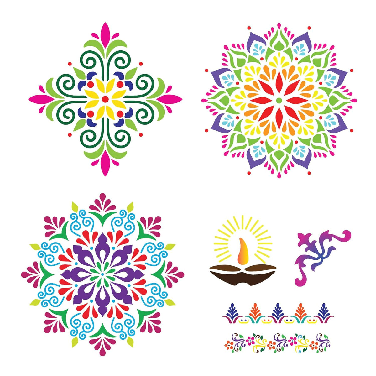 Mandala Rangoli Stencil Kit (7 Stencils + 6 Colours)