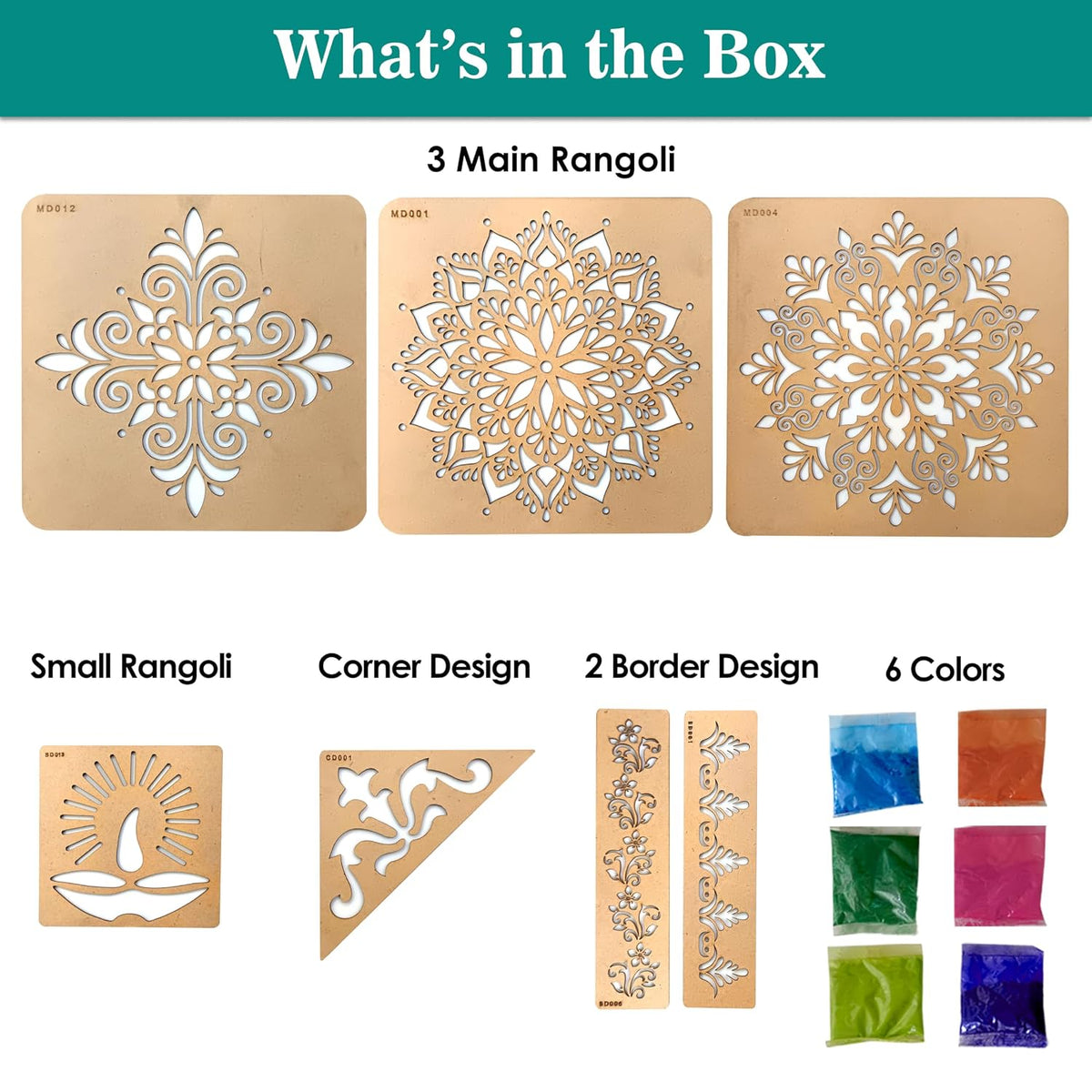 Mandala Rangoli Stencil Kit (7 Stencils + 6 Colours)